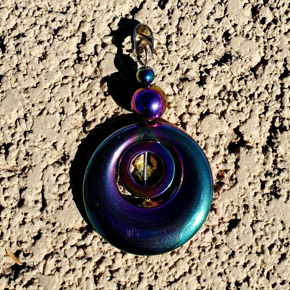 New Rainbow Hematite Round Pendant. - Picture 11 of 11